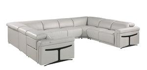 HomeRoots Light Gray Italian Leather U-Shaped Power Reclining Sectional with Console & USB Charging Features 634681