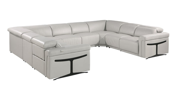 HomeRoots Light Gray Italian Leather U-Shaped Power Reclining Sectional with Console & USB Charging Features 634681
