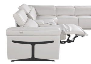 HomeRoots Light Gray Italian Leather U-Shaped Power Reclining Sectional with Console & USB Charging Features 634681