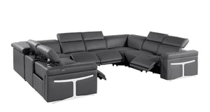 Italian Leather Power Reclining U-shaped Sectional Eight Seat Corner Sofa with Storage Console