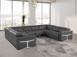 Italian Leather Power Reclining U-shaped Sectional Eight Seat Corner Sofa with Storage Console