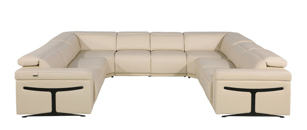 HomeRoots Beige Italian Leather U-Shaped Eight-Piece Power Reclining Sectional with Console for Luxury Comfort 634683