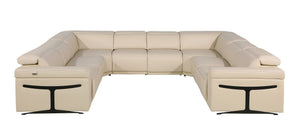 HomeRoots Beige Italian Leather U-Shaped Eight-Piece Power Reclining Sectional with Console for Luxury Comfort 634683