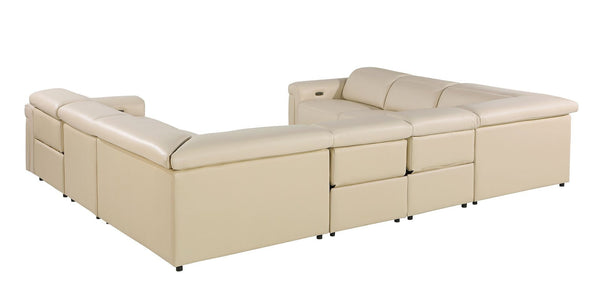 HomeRoots Beige Italian Leather U-Shaped Eight-Piece Power Reclining Sectional with Console for Luxury Comfort 634683