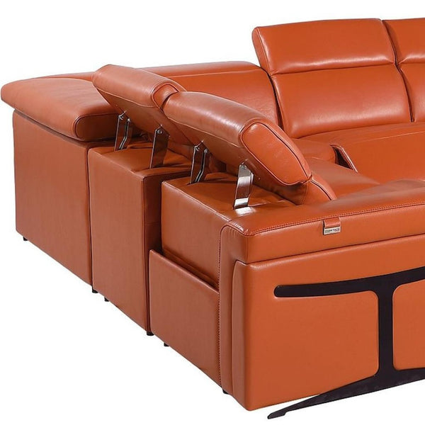 HomeRoots Camel Italian Leather U-Shaped Sectional with Power Recliners & Console - Seats 8 Comfortably! 634684