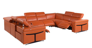 HomeRoots Camel Italian Leather U-Shaped Sectional with Power Recliners & Console - Seats 8 Comfortably! 634684