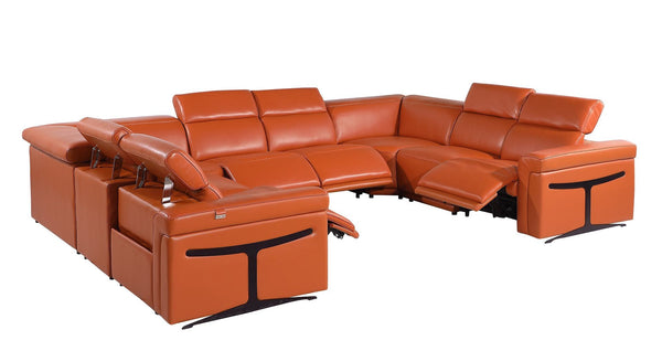 HomeRoots Camel Italian Leather U-Shaped Sectional with Power Recliners & Console - Seats 8 Comfortably! 634684