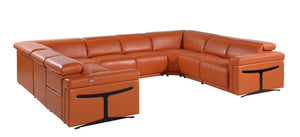 HomeRoots Camel Italian Leather U-Shaped Sectional with Power Recliners & Console - Seats 8 Comfortably! 634684