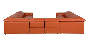 HomeRoots Camel Italian Leather U-Shaped Sectional with Power Recliners & Console - Seats 8 Comfortably! 634684