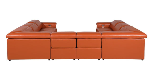 HomeRoots Camel Italian Leather U-Shaped Sectional with Power Recliners & Console - Seats 8 Comfortably! 634684