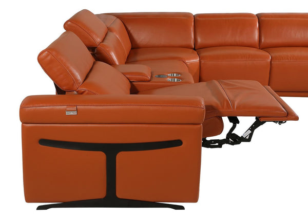 HomeRoots Camel Italian Leather U-Shaped Sectional with Power Recliners & Console - Seats 8 Comfortably! 634684