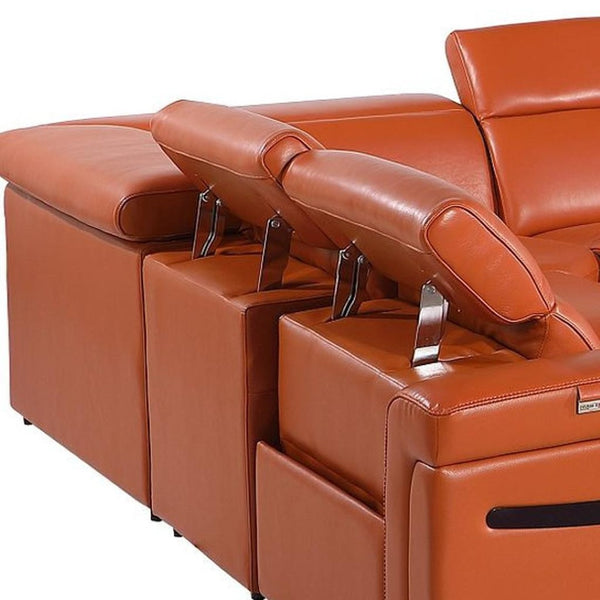 HomeRoots Camel Italian Leather U-Shaped Sectional with Power Recliners & Console - Seats 8 Comfortably! 634684