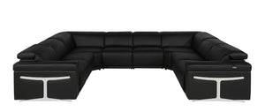 Italian Leather Power Reclining U-shaped Sectional Eight Seat Corner Sofa with Storage Console