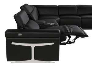 Italian Leather Power Reclining U-shaped Sectional Eight Seat Corner Sofa with Storage Console