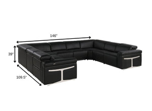 Italian Leather Power Reclining U-shaped Sectional Eight Seat Corner Sofa with Storage Console