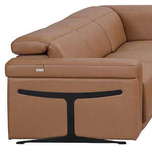 HomeRoots Chestnut Italian Leather U-Shaped Sectional Sofa with Power Recline, Console & Modern Design Features 634686