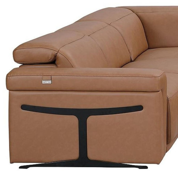 HomeRoots Chestnut Italian Leather U-Shaped Sectional Sofa with Power Recline, Console & Modern Design Features 634686