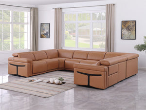 HomeRoots Chestnut Italian Leather U-Shaped Sectional Sofa with Power Recline, Console & Modern Design Features 634686