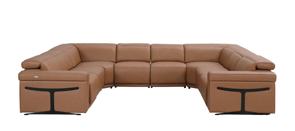 HomeRoots Chestnut Italian Leather U-Shaped Sectional Sofa with Power Recline, Console & Modern Design Features 634686