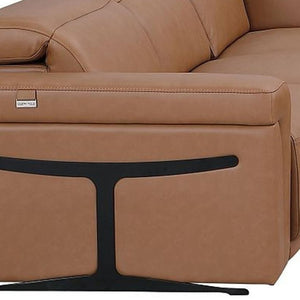 HomeRoots Chestnut Italian Leather U-Shaped Sectional Sofa with Power Recline, Console & Modern Design Features 634686