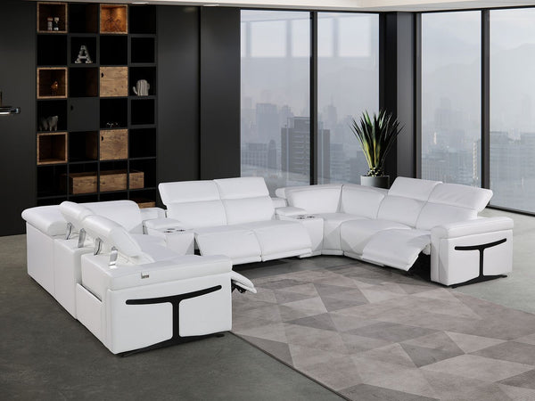 HomeRoots White Italian Leather Modular U-Shaped Sectional Sofa with Console - Luxurious Comfort & Style! 634687