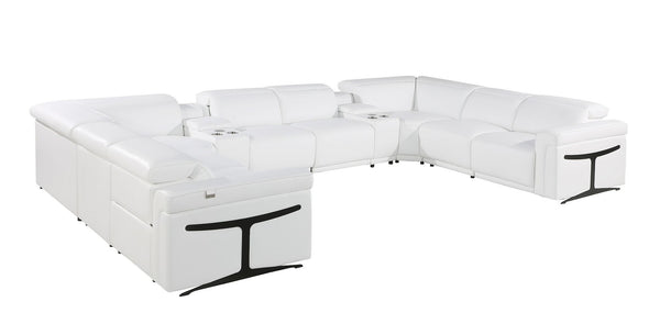HomeRoots White Italian Leather Modular U-Shaped Sectional Sofa with Console - Luxurious Comfort & Style! 634687
