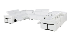 HomeRoots White Italian Leather U-Shaped Power Reclining Sectional Sofa with Console & Cup Holders, 10 Pieces 634688