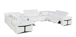 HomeRoots White Italian Leather U-Shaped Power Reclining Sectional Sofa with Console & Cup Holders, 10 Pieces 634688