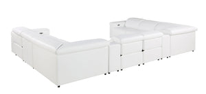 HomeRoots White Italian Leather U-Shaped Power Reclining Sectional Sofa with Console & Cup Holders, 10 Pieces 634688