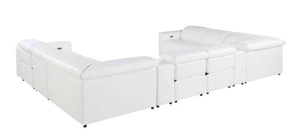 HomeRoots White Italian Leather U-Shaped Power Reclining Sectional Sofa with Console & Cup Holders, 10 Pieces 634688