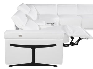 HomeRoots White Italian Leather U-Shaped Power Reclining Sectional Sofa with Console & Cup Holders, 10 Pieces 634688