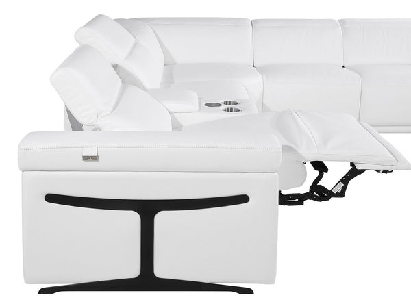 HomeRoots White Italian Leather U-Shaped Power Reclining Sectional Sofa with Console & Cup Holders, 10 Pieces 634688