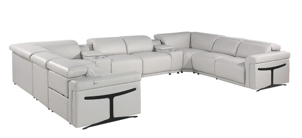 Italian Leather Power Reclining U-shaped Sectional with Built-in Storage Console Ten Piece Set