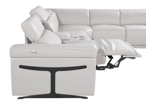 Italian Leather Power Reclining U-shaped Sectional with Built-in Storage Console Ten Piece Set