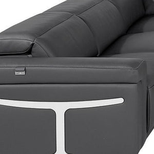 HomeRoots Dark Gray Italian Leather U-Shaped Power Reclining Sectional with Console for Modern Living Spaces 634690