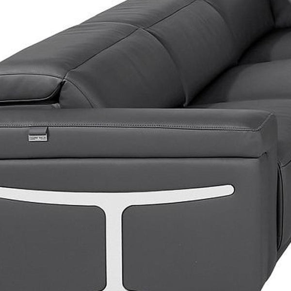 HomeRoots Dark Gray Italian Leather U-Shaped Power Reclining Sectional with Console for Modern Living Spaces 634690
