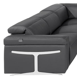 HomeRoots Dark Gray Italian Leather U-Shaped Power Reclining Sectional with Console for Modern Living Spaces 634690
