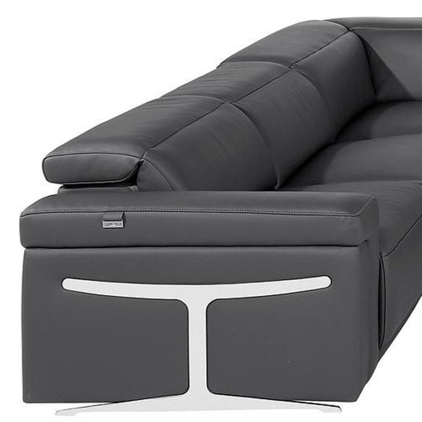 HomeRoots Dark Gray Italian Leather U-Shaped Power Reclining Sectional with Console for Modern Living Spaces 634690