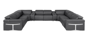 HomeRoots Dark Gray Italian Leather U-Shaped Power Reclining Sectional with Console for Modern Living Spaces 634690