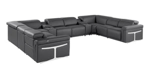 HomeRoots Dark Gray Italian Leather U-Shaped Power Reclining Sectional with Console for Modern Living Spaces 634690