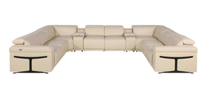 HomeRoots Beige Italian Leather U-Shaped Power Reclining Sectional with Console – Luxury Seating for 8! 634691