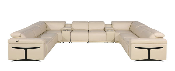 HomeRoots Beige Italian Leather U-Shaped Power Reclining Sectional with Console – Luxury Seating for 8! 634691