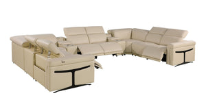 HomeRoots Beige Italian Leather U-Shaped Power Reclining Sectional with Console – Luxury Seating for 8! 634691
