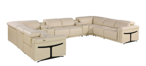 HomeRoots Beige Italian Leather U-Shaped Power Reclining Sectional with Console – Luxury Seating for 8! 634691