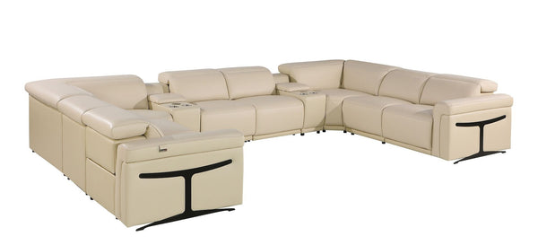 HomeRoots Beige Italian Leather U-Shaped Power Reclining Sectional with Console – Luxury Seating for 8! 634691