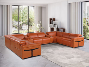 HomeRoots Camel Italian Leather U-Shaped Power Reclining Sectional Sofa with Console for Ultimate Comfort 634692