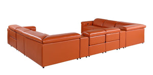 HomeRoots Camel Italian Leather U-Shaped Power Reclining Sectional Sofa with Console for Ultimate Comfort 634692