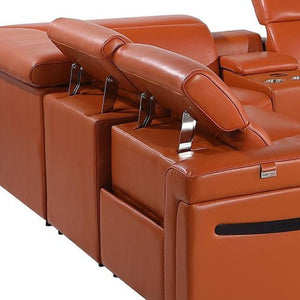 HomeRoots Camel Italian Leather U-Shaped Power Reclining Sectional Sofa with Console for Ultimate Comfort 634692