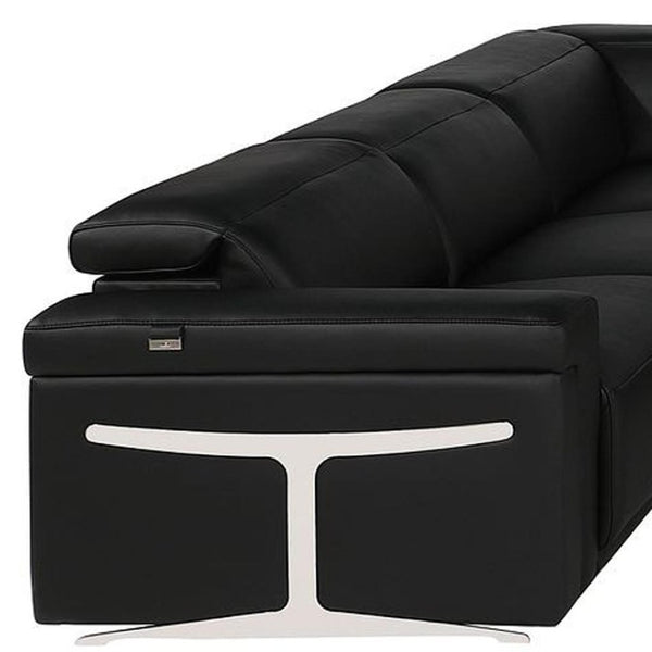 HomeRoots Black Italian Leather U-Shaped Sectional: Power Reclining Comfort & Modern Design for 8 People 634693