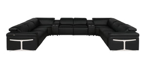 HomeRoots Black Italian Leather U-Shaped Sectional: Power Reclining Comfort & Modern Design for 8 People 634693
